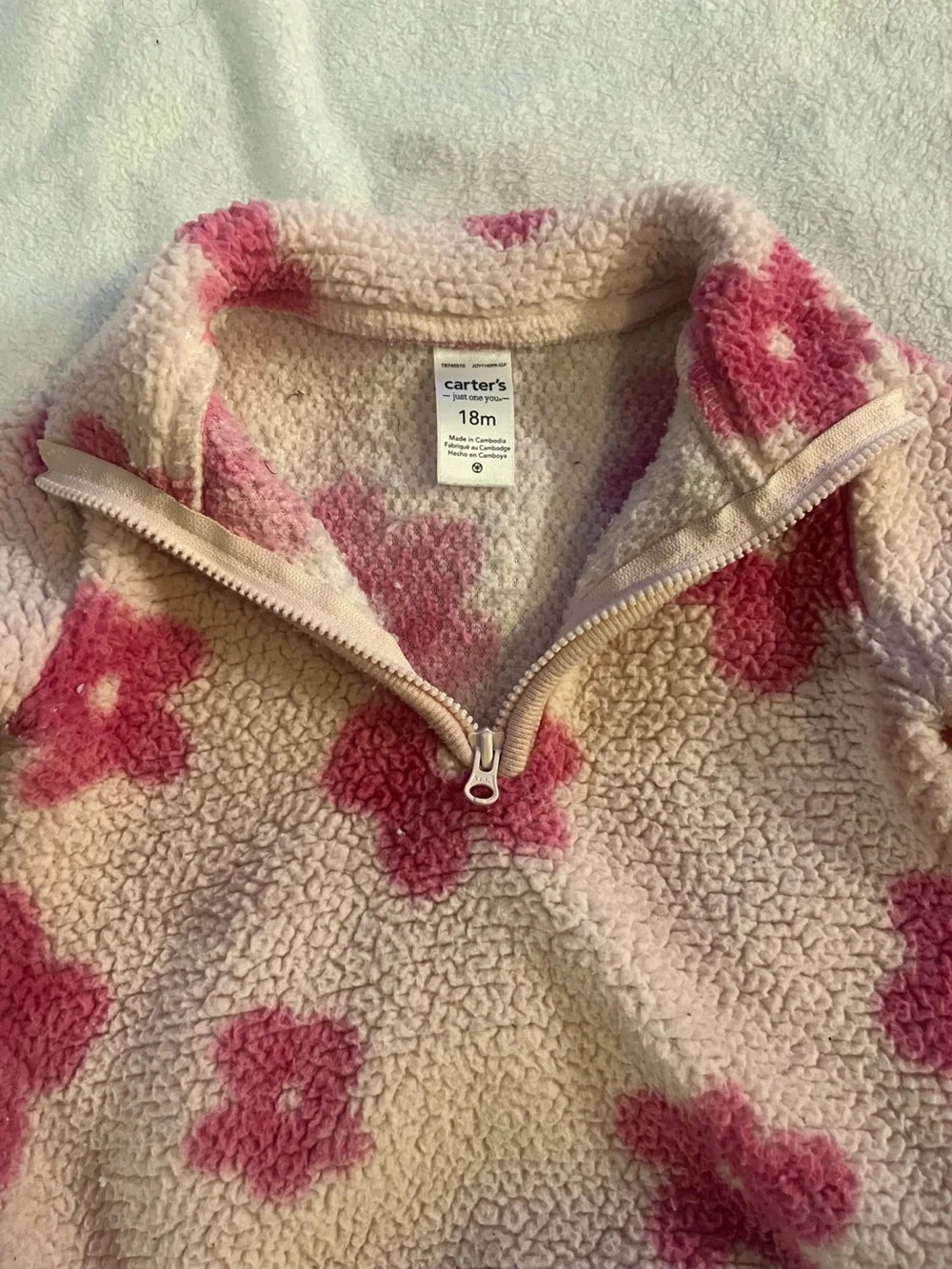 Carter's Cream Sherpa Zip sweater with Pink Floral Spots